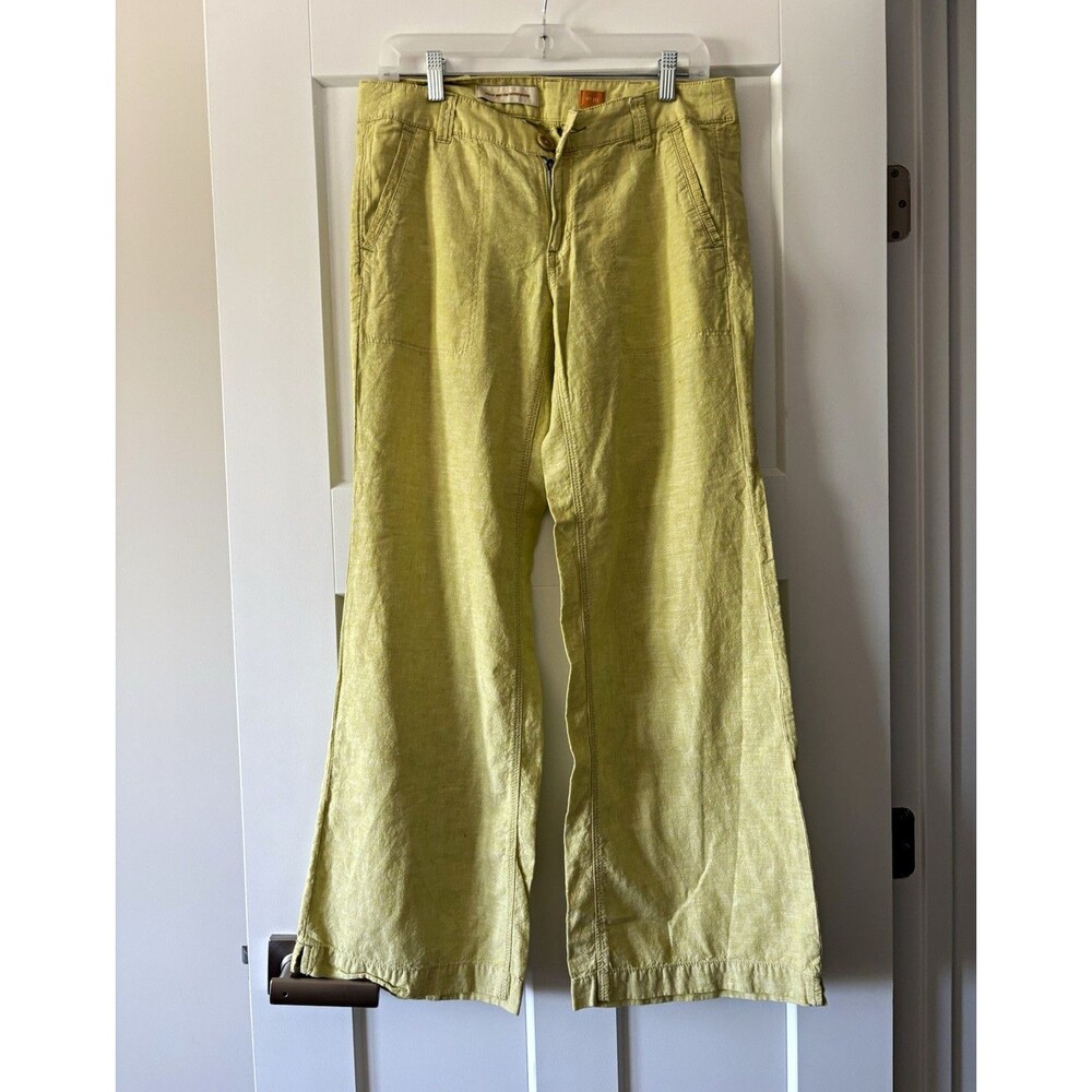 Pilcro & The Letter Press Green Linen Cotton Wide Leg Pants Women Sz 10 Pockets